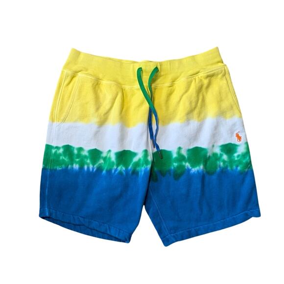 Polo Ralph Lauren Other - Polo Ralph Lauren Sweat Shorts Mens Large Yellow White Green Blue Tie Dye Fleece